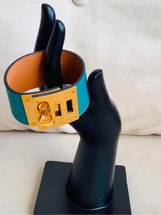 Hermes Jewelry - Hermes Turquoise Leather DOG Bracelet with Gold Hardware
